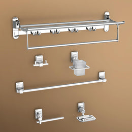 Plantex Stainless Steel 304 Grade Towel Rack with Stainless Steel 304 Grade Darcy Bathroom Accessories Set 5pcs (Towel Rod/Napkin Ring/Tumbler Holder/Soap Dish/Robe Hook)