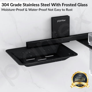 Plantex 304 Grade Stainless Steel Soap Dish with Liquid Dispenser/Soap Stand/Shampoo Dispenser for Bathroom/Bathroom Accessories - Pack of 1 (Crystal, Black)