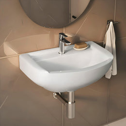 Plantex Ceramic Wall Hung Wash Basin/Washbasin for Bathroom with 10 Years Glaze Warranty by Plantex/Wall Mounted Samll Basin/Bathroom Sink (White - 17 x9 x5 Inch)