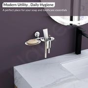 Plantex Stainless Steel Soap Dish with Tumbler Holder/Soap Dish with Toothpaste Holder/Soap Holder for Bathroom/Bathroom Accessories (Chrome)