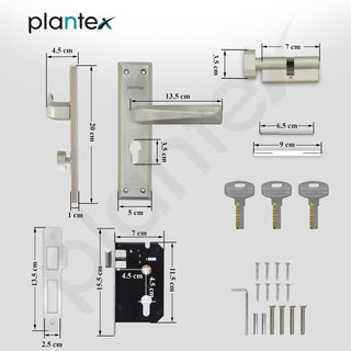 Plantex Heavy-Duty Door Lock Set - Main Door Lock Handle Set/6-Lever Lock Mechanism Mortise Lock with 3 Keys, Brass Lock Body & Cylinder (PTP-08, Satin)