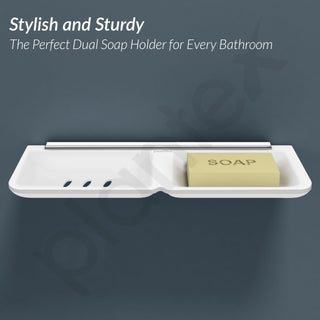 Plantex Stainless Steel Rails Double Soap Holder for Bathroom and Kitchen/Soap Stand/Bathroom Accessories for Home (11 Inch, Acrylic, White)