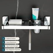 Plantex 2in1 Soap Dish with Tumbler Holder for Bathroom/304 Grade Stainless Steel Toothbrush Holder with Soap Case/Bathroom Accessories - (1914, Chrome)