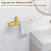 Plantex 304 Grade Stainless Steel Soap Dish with Napkin Ring/Soap Stand/Soap Holder/Napkin Holder/Towel Hanger for Bathroom/Bathroom Accessories - Pack of 1 (Crystal, PVD Gold)