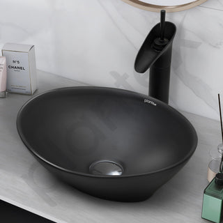 Plantex Ceramic Wash Basin for Bathroom/Table Top Ceramic Basin/Washbasin for Bathroom - (BOAT-NS-BLACK-Marble Finish,16 x 13 x 5.5 Inch)
