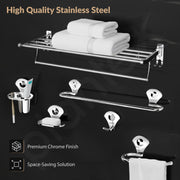 Plantex  Stainless Steel 6pcs Bathroom Organizer Set/Bathroom Accessories/Towel Rack/Towel Rod/Soap Holder/Tumbler Holder/Robe Hook(Chrome,Set of 6)
