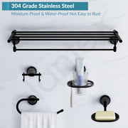 Plantex 304 Grade Stainless Steel Bathroom Accessories Set of 5 - Towel Stand/Napking Ring/Soap Stand/Toothbrush Holder/Robe Hanger - Niko (Black)