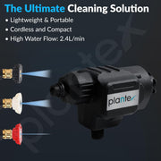 Plantex High Pressure Cleaning Machine Ã¢â‚¬â€œ 2.4L/min Flow Rate, 1.8/3.0 MPA Rated Pressure Ã¢â‚¬â€œ Compact Power Washer for Home/Car and Outdoor Cleaning - Black (Mainframe, Battery & Charger Not Included)