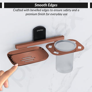 Plantex 304 Grade Stainless Steel 2in1 Soap Dish with Tumbler Holder/Soap Stand/Tooth Brush Holder/Bathroom Accessories - (Parv-Rose Gold & Black)