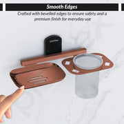 Plantex 304 Grade Stainless Steel 2in1 Soap Dish with Tumbler Holder/Soap Stand/Tooth Brush Holder/Bathroom Accessories - (Parv-Rose Gold & Black)