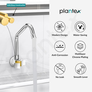 Plantex Kitchen Taps for Home Sink with Water Saving Nozzle for Kitchen Tap/360° Swivel Spout for Sink Tap for Basin with Brass Wall Flange -(PRI-311-Chrome)