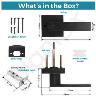 Plantex Brass New Age Bathroom Door Locks/Key-Less Door Lock Set For Bedroom/Balcony/Office/Storeroom - Reversible Design (Black Finish, 30Mm To 50Mm Door Range)