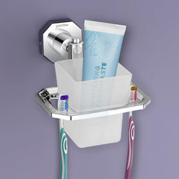 Plantex 304 Grade Stainless Steel Toothbrush Holder Wall Mount/ABS Material Tumbler Holder for Wash Basin and Bathroom- Nipron (Chrome)