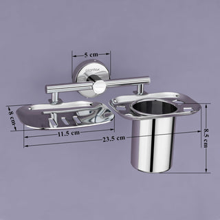 Plantex 304 Grade Stainless Steel 2in1 Soap Dish with Tumbler Holder/Soap Stand/Tooth Brush Holder/Bathroom Accessories - (Chrome)
