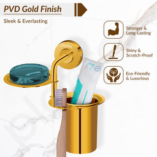 Plantex Daizy Gold Toothbrush/Paste and Tumbler Holder for Bathroom and Wash Basin (304 Stainless Steel)