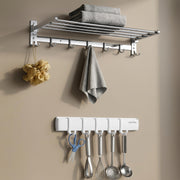 Plantex Folding Towel Rack with Magnetic Hook Rail/Stainless Steel 24 Inch Towel Holder with 5 ABS J-Shape Hooks for Bathroom/Wall Mounted Towel Stand for Clothes – Chrome