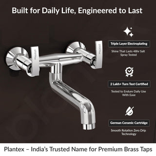 Plantex Pure Brass Non Telephonic Wall Mixer with Water Saving Nozzle/Hot and Cold Water Tap with Brass Wall Flange and Teflon Tape-7 Year Warranty (COL-1016-Chrome)
