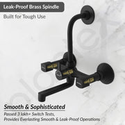 Plantex Wall Mixer for Bathroom 2 in 1 with L-Bend Connecter for Overhead Shower with Brass Spindles/Wall Mixer with Nickel Chrome Mirror Finish/Teflon Tape and Wall Flange-(Black)