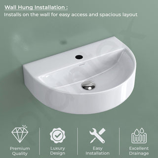 Plantex Ceramic Wash Basin for Bathroom/Wall Hung Basin/Bathroom Sink with 10 Years Glaze Warranty by Plantex//Washbasin for Restaurant, Hotel (Glossy White/Mark, 17 x 12 x 4 Inch)