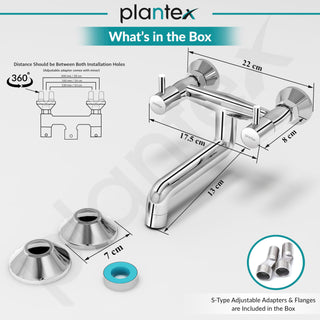 Plantex Pure Brass ICO-916 Non Telephonic Wall Mixer with Water Saving Technology Tap/Mixer Tap for Bathroom with Brass Wall Flange and Teflon Tape-7 Year Warranty (Mirror Chrome)