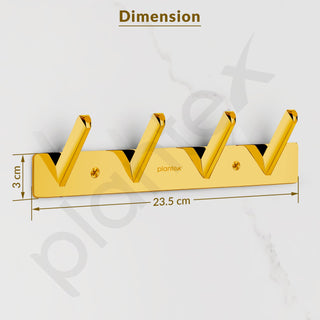 Plantex Wall Hooks for Hanging Cloth/Stainless Steel Towel Hangers/Bathroom Robe Hooks/Door Hangers/Square Wall Hook/Hook Rail for Hanging Keys - 4 Hooks (Pack of 3, PVD Gold)