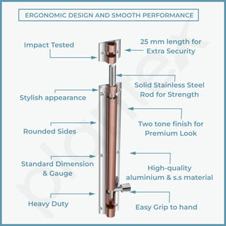 Plantex Heavy Duty 8-inch Joint-Less Tower Bolt for Wooden and PVC Doors for Home Main Door/Bathroom/Windows/Wardrobe - Pack of 1 (703, Rose Gold and Chrome)