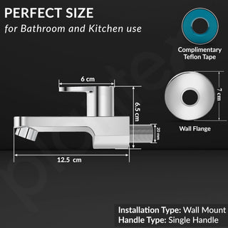 Plantex Pure Brass PAC-1802 Bib Cock Water Tap with Water Saving Aerator/Bib Tap with Brass Wall Flange and Teflon Tape-7 Year Warranty (Mirror Chrome Finish)