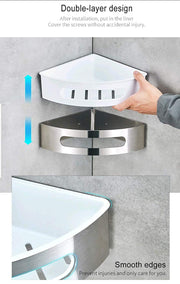 Plantex Corner Shelf for Bathroom Wall / 304 Grade Stainless Steel Bathroom Corner Rack/Bathroom Organizer/Kitchen Side Corner Shelf/Kitchen Shelf -(Silver and White, 9x9 inches)