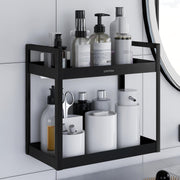 Plantex Deluxe 2 Tier Self Adhesive Bathroom Shelf Rack/Bathroom Organiser Without Drill/Bathroom Shelf Rack/Multipurpose Kitchen Stand Shelf/Wall Adhesive Shelf (Black, Powder Coated,GI Metal)