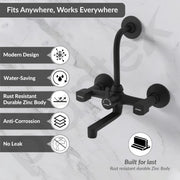 Plantex Wall Mixer for Bathroom 2 in 1 with L-Bend Connecter for Overhead Shower with Brass Spindles/Wall Mixer with Nickel Chrome Mirror Finish/Teflon Tape and Wall Flange-(Black)