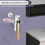 Plantex 304 Grade Stainless Steel 2in1 Soap Holder with Tumbler Holder/Bathroom Accessories - Daizy (Chrome)