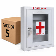 Plantex Metal First Aid Box/Emergency Medical Kit Box for Medicine Storage/Multi Compartment for Medicine Organizer First Aid Kit Box with Key Lock - Pack of 5 (White)