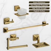 Plantex 304 Grade Stainless Steel Bathroom Accessories Set of 5 - Towel Rod/Hand Napkin Hanger for Wash Basin/Soap Case/Toothbrush Holder/Robe Hook - Squaro (Brass Antique)