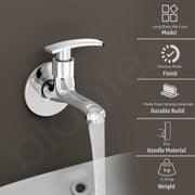 Plantex Long Body Bib Cock for Bathroom with Water Saving Aerator/Wall Mount BibTap with Wall Flange and Teflon Tape for Bathroom (Samar-1262-Chrome Finish)