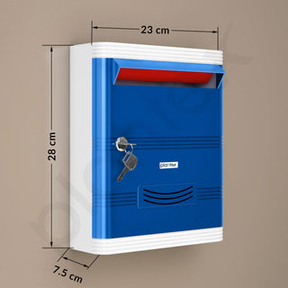 Plantex Durable Plastic Letter/Suggestion Box for Office With Key Lock - Post/Complaint Box for Home - Wall Mounted (Blue & White)