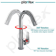 Plantex Sink Tap for Kitchen Basin/Pure Brass Tap with Water Saving Nozzle for Kitchen Sink Taps with Teflon Tape & Wall Flange (DOL-2311-Chrome)