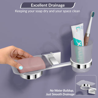 Plantex 304 Stainless Steel Soap and Brush Holder for Bathroom/Soap Dish/Tumbler Holder/Bathroom Accessories (Benz - Chrome)