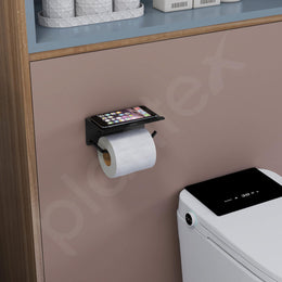 Plantex Stainless Steel Toilet Paper Holder/Toilet Paper Roll Holder for Bathroom/Tissue Roll Holder with Mobile Stand/Bathroom Accessories - (Black)