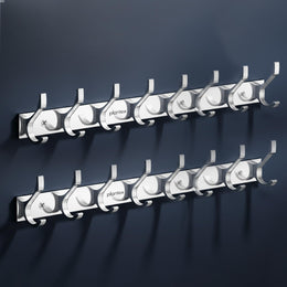 Plantex Aluminium Cloth Hanger Wall Mounted with 8 Hooks for Bathroom/Kitchen - Cloth Hanger/Towel Hanger/Keys Holder - Pack of 2 (8 Hooks, Chrome)