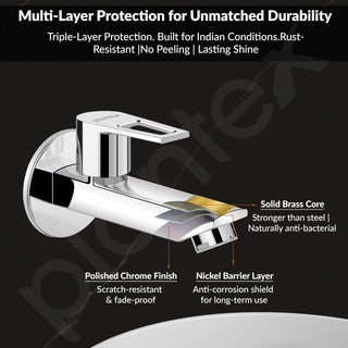 Plantex Pure Brass Bib Cock for Bathroom/Long Body Taps/Wall Mount Tap for Wash Basin with Teflon Tape & Wall Flange - Pack of 1 (Chrome, 3225)