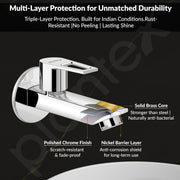 Plantex Pure Brass Bib Cock for Bathroom/Long Body Taps/Wall Mount Tap for Wash Basin with Teflon Tape & Wall Flange - Pack of 1 (Chrome, 3225)