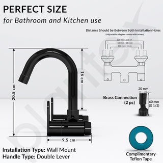 Plantex Pure Brass Sink Mixer Tap Hot and Cold with Water Saving Aerator/360° Swivel Spout fo Sink Tap with Brass Wall Flange -7 Year Warranty by Plantex (ORN-214-Black)