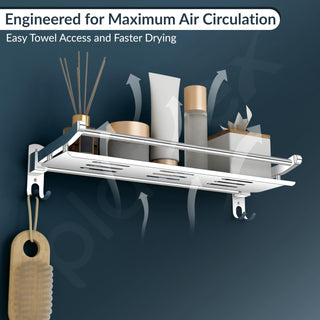 Plantex Elegant Stainless Steel Multipurpose Folding Bathroom Shelf/Towel Rack with Towel Hooks/Bathroom Accessories - Wall Mount (Chrome)