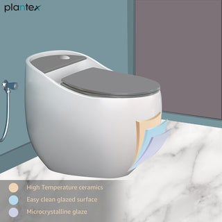 Plantex Platinum Ceramic Rimless One Piece Western Toilet/Commode for Toilet/Commode With Soft Close Toilet Seat - S Trap Outlet (White & Grey)
