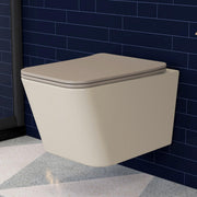 Plantex Imported Italica Ceramic Wall Hung Commode Toilet/Rimless Western Toilet/Washdown Commode with Soft Closing Toilet Seat - P Trap (Square - Matt Khaki)
