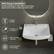 Plantex Ceramic Wash Basin/Basin for Bathroom with 10 Years Glaze Warranty by Plantex/Wall Mounted Washbasin for Home/Office/Hotels (White - 18 x 14 x 5 Inch)