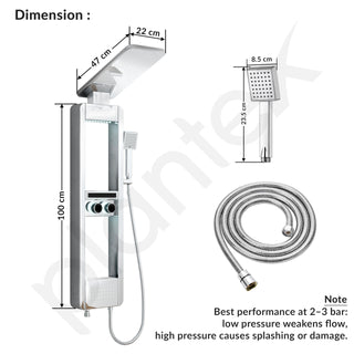 Plantex Shower Panel for Bathroom with Hand Shower/Body Massage Jets/Showerhead/304 Grade Stainless Steel Showers System with Hot & Cold Mixer (KM-8103-Chrome)
