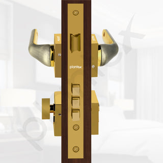 Plantex Triple Security Door Lock for Home/Main Door Lock Set with 3 Years of Warranty/Mortise Lock for Door with Brass Lock Body & Cylinder (7121 - PVD Gold & Brass Antique)