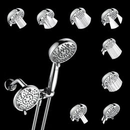 Plantex ABS 8 mode Bathroom Shower Set with 304 Stainless Steel 1.5 meter Flexible Hose Pipe/Handheld Shower Head with 10-inch Round Shower Head-Chrome