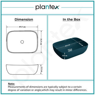 Plantex Wash Basin for Bathroom/Ceramic Basin/Rectangle Tabletop Basin/Hand Washbasin for Home/Restaurant - (18 x 13 x 5 inch -Pine Blue)